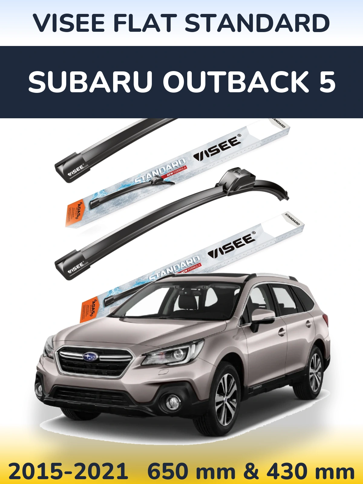 Комплект передних дворников VISEE FLAT STANDARD 650 & 430 мм для Subaru Outback 5 2015-2021