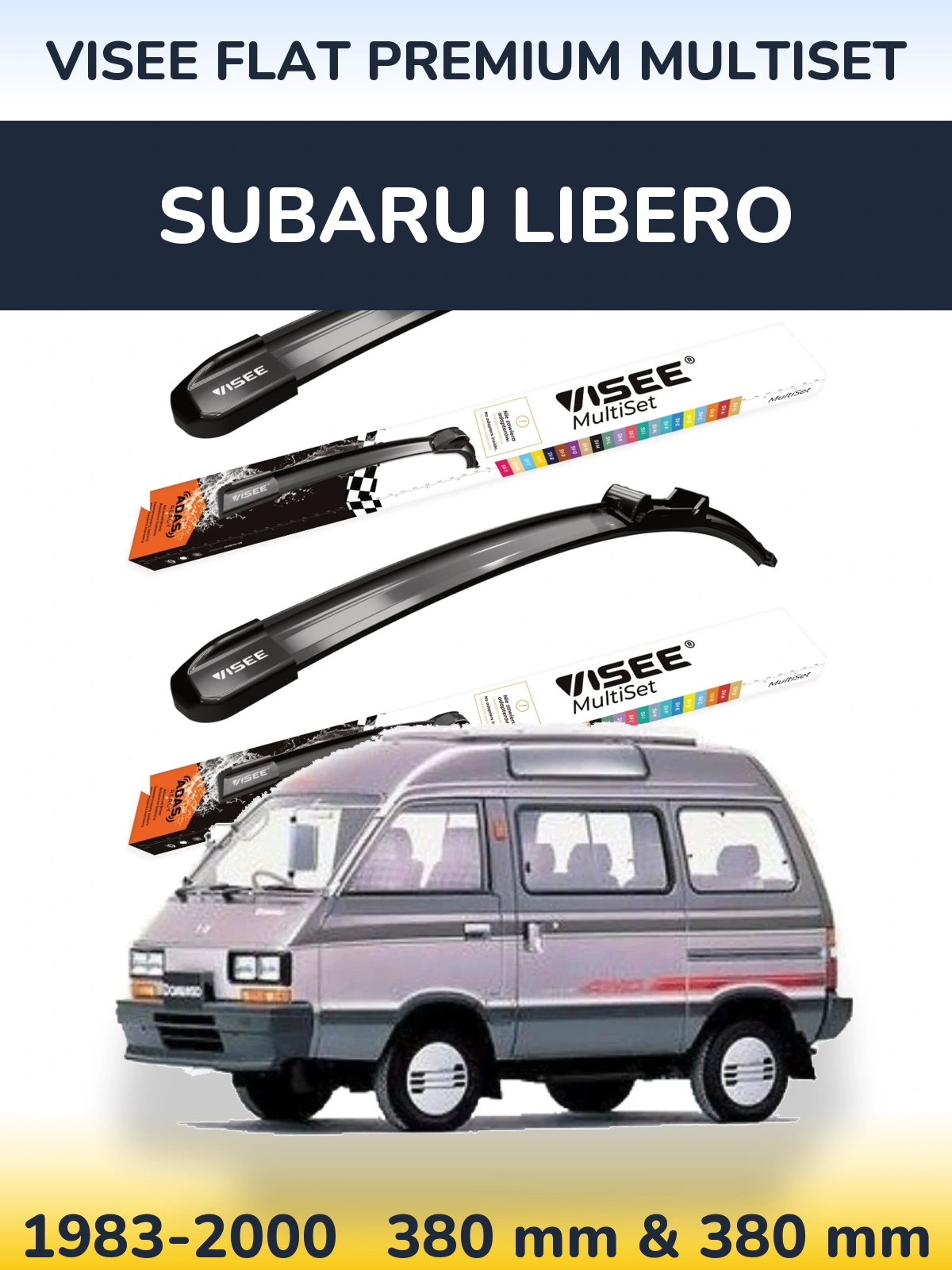 Комплект передніх щіток VISEE FLAT PREMIUM MultiSet 380 & 380 мм для Subaru Libero 1983-2000