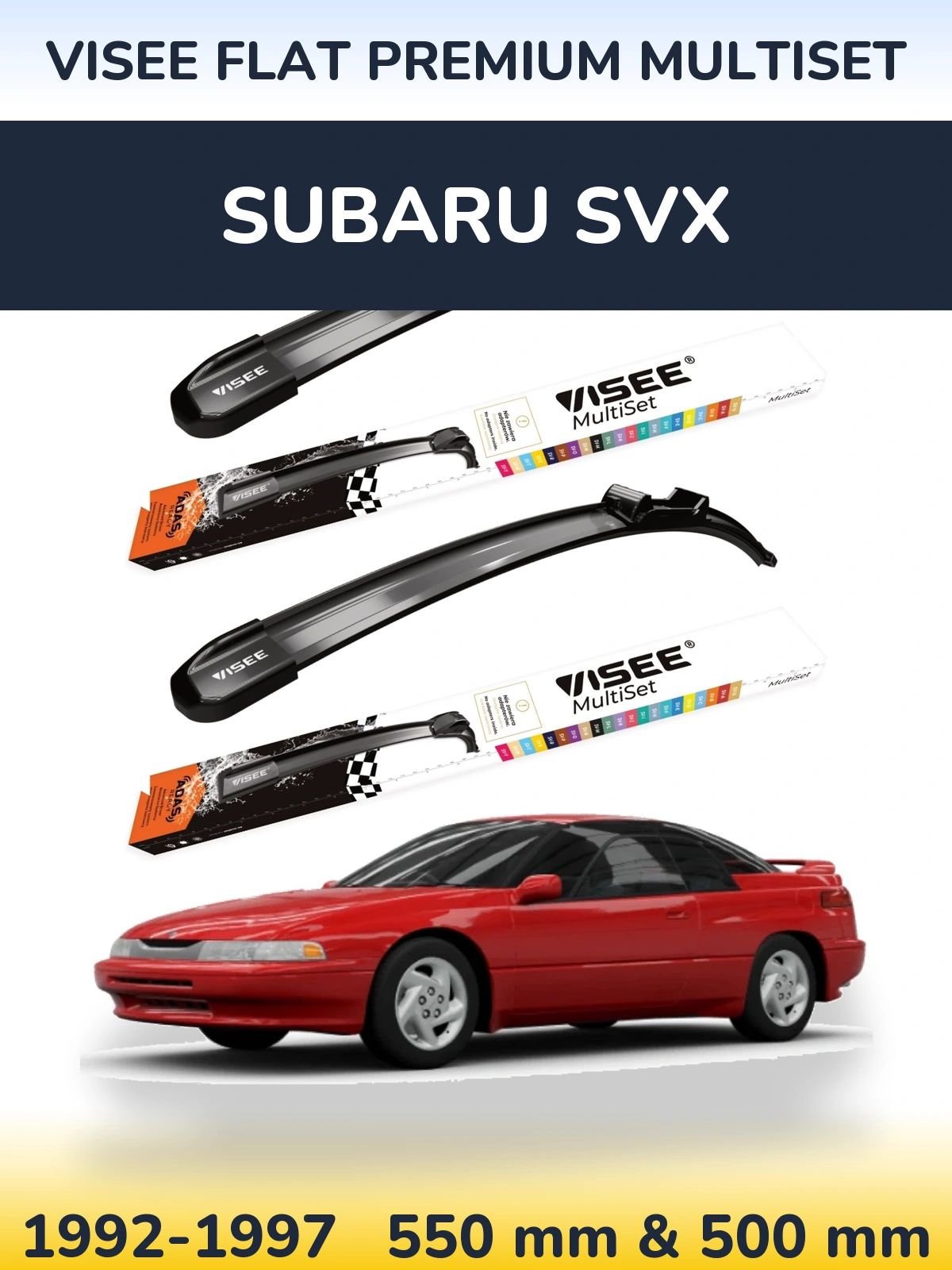 Front wiper blade set VISEE FLAT PREMIUM MultiSet 550 & 500 mm for Subaru SVX 1992-1997