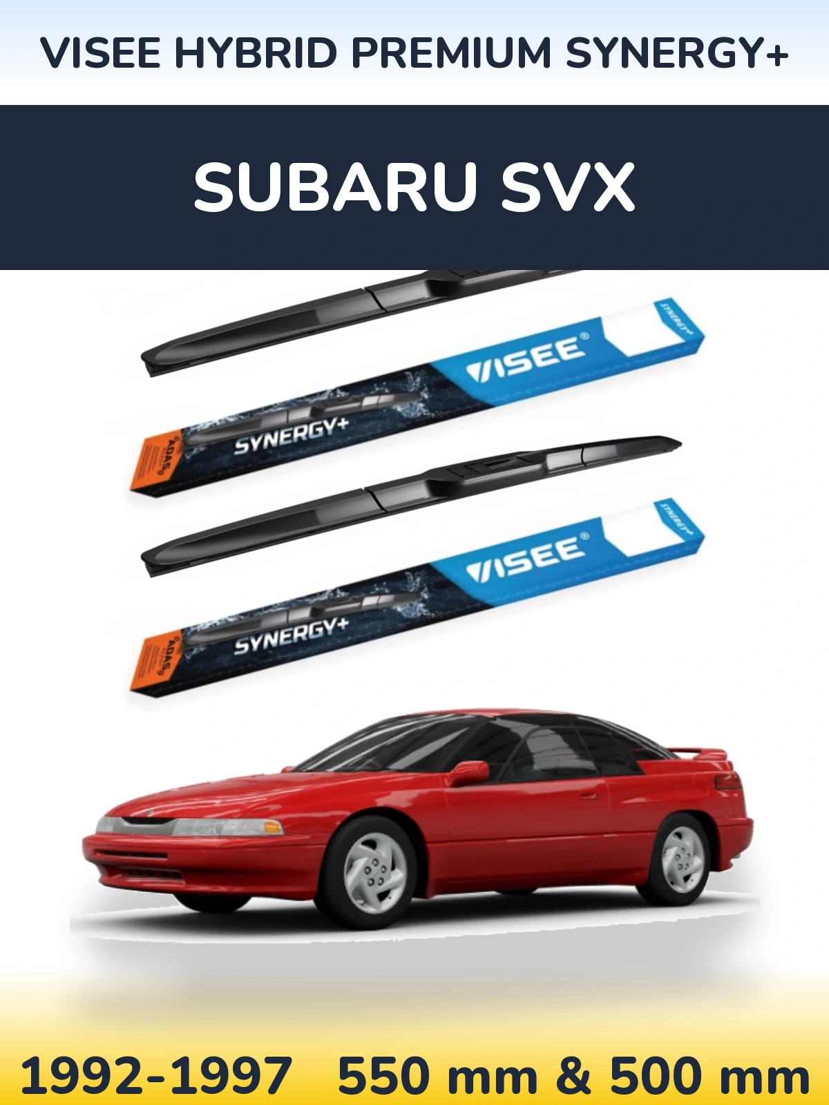 Front wiper blade set VISEE HYBRID PREMIUM SYNERGY+ 550 & 500 mm for Subaru SVX 1992-1997