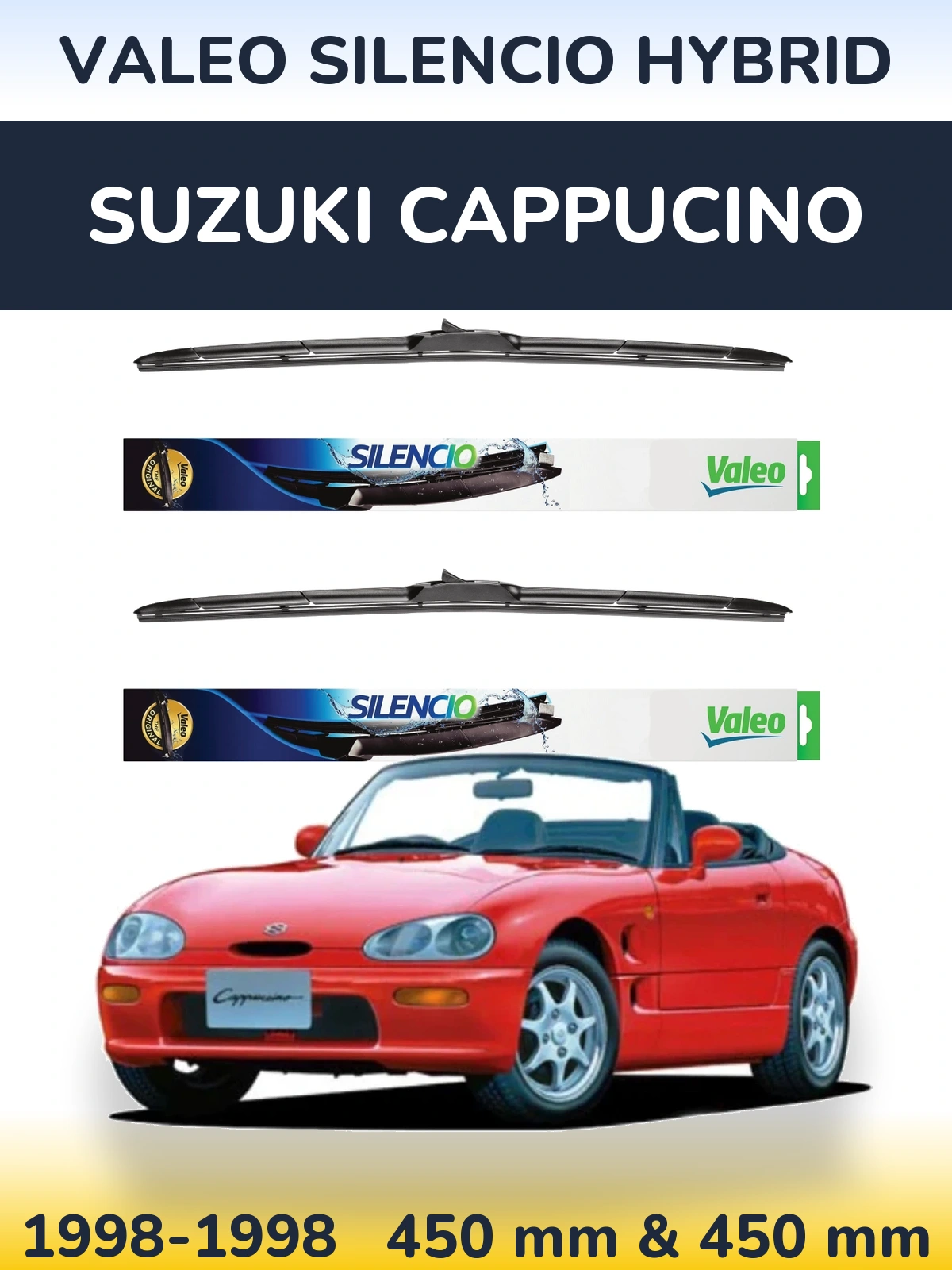 Komplet przednich wycieraczek Valeo Silencio Hybrid 450 & 450 mm do Suzuki Cappucino 1998-1998