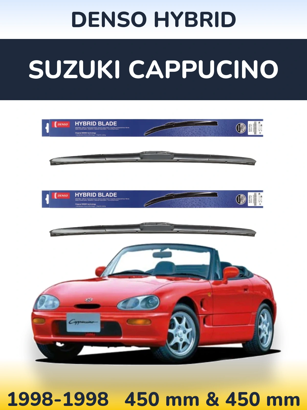 Front wiper blade set Denso Hybrid 450 & 450 мм for Suzuki Cappucino 1998-1998