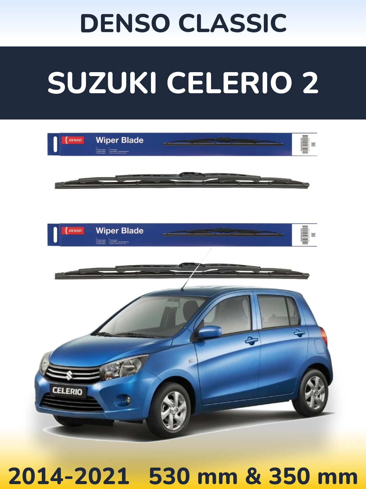 Front wiper blade set Denso Classic 530 & 350 mm for Suzuki Celerio 2 2014-2021