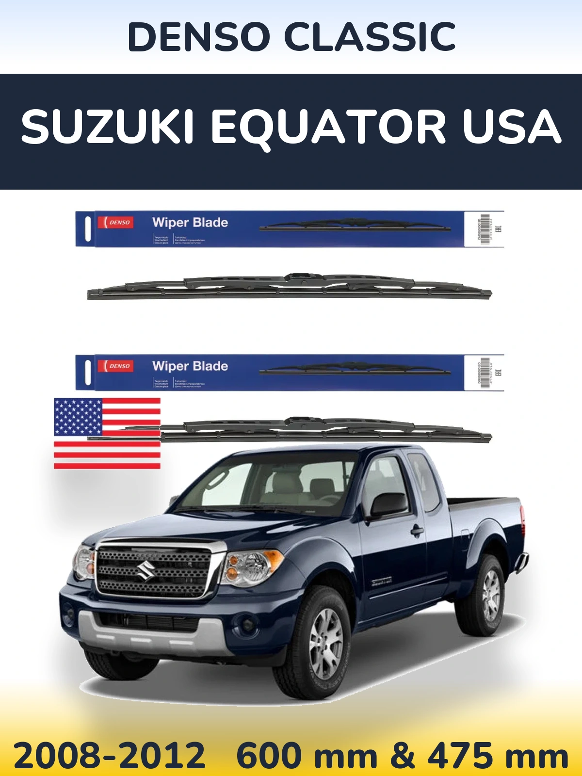 Front wiper blade set Denso Classic 600 & 475 мм for Suzuki Equator USA 2008-2012
