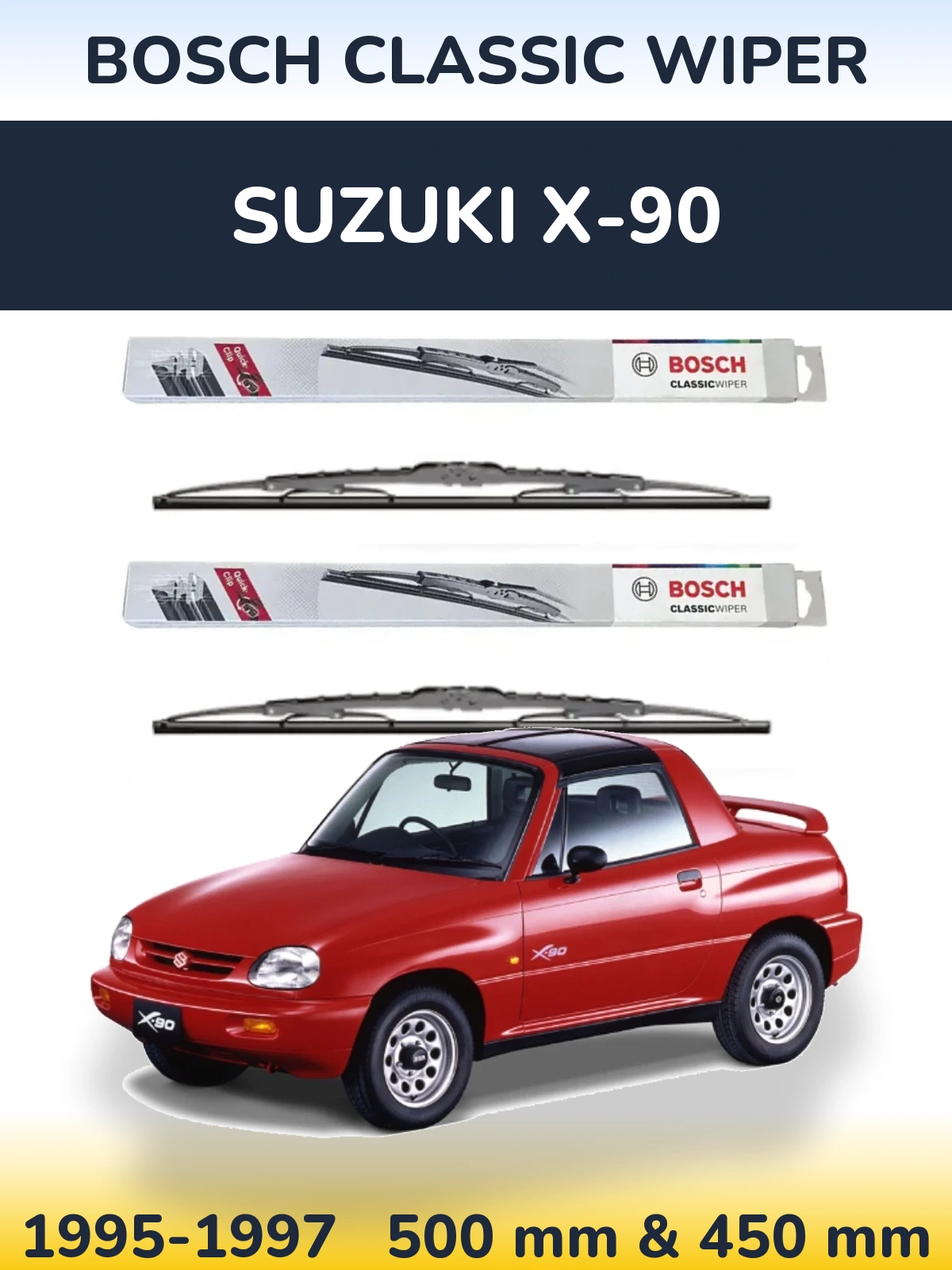 Front wiper blade set BOSCH Classic Wiper 500 & 450 mm for Suzuki X-90 1995-1997