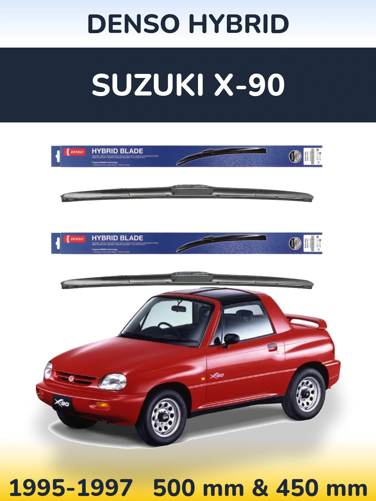 Комплект передних дворников Denso Hybrid 500 & 450 мм для Suzuki X-90 1995-1997