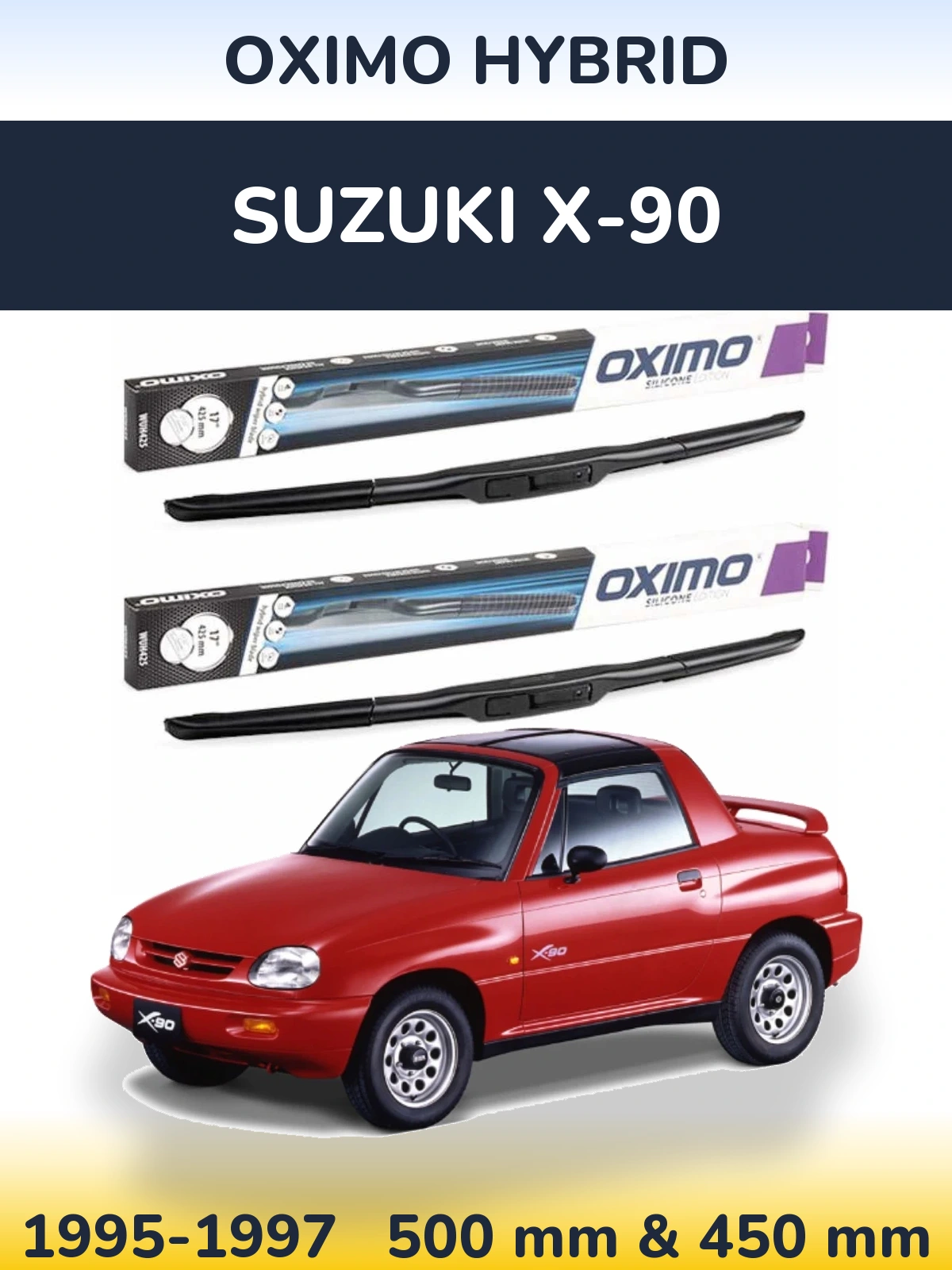Комплект передних дворников Oximo Hybrid 500 & 450 мм для Suzuki X-90 1995-1997