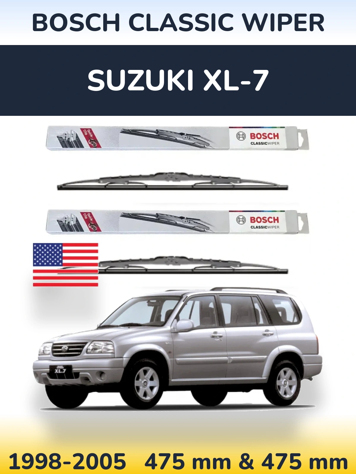 Комплект передніх щіток BOSCH Classic Wiper 475 & 475 мм для Suzuki XL-7 1998-2005