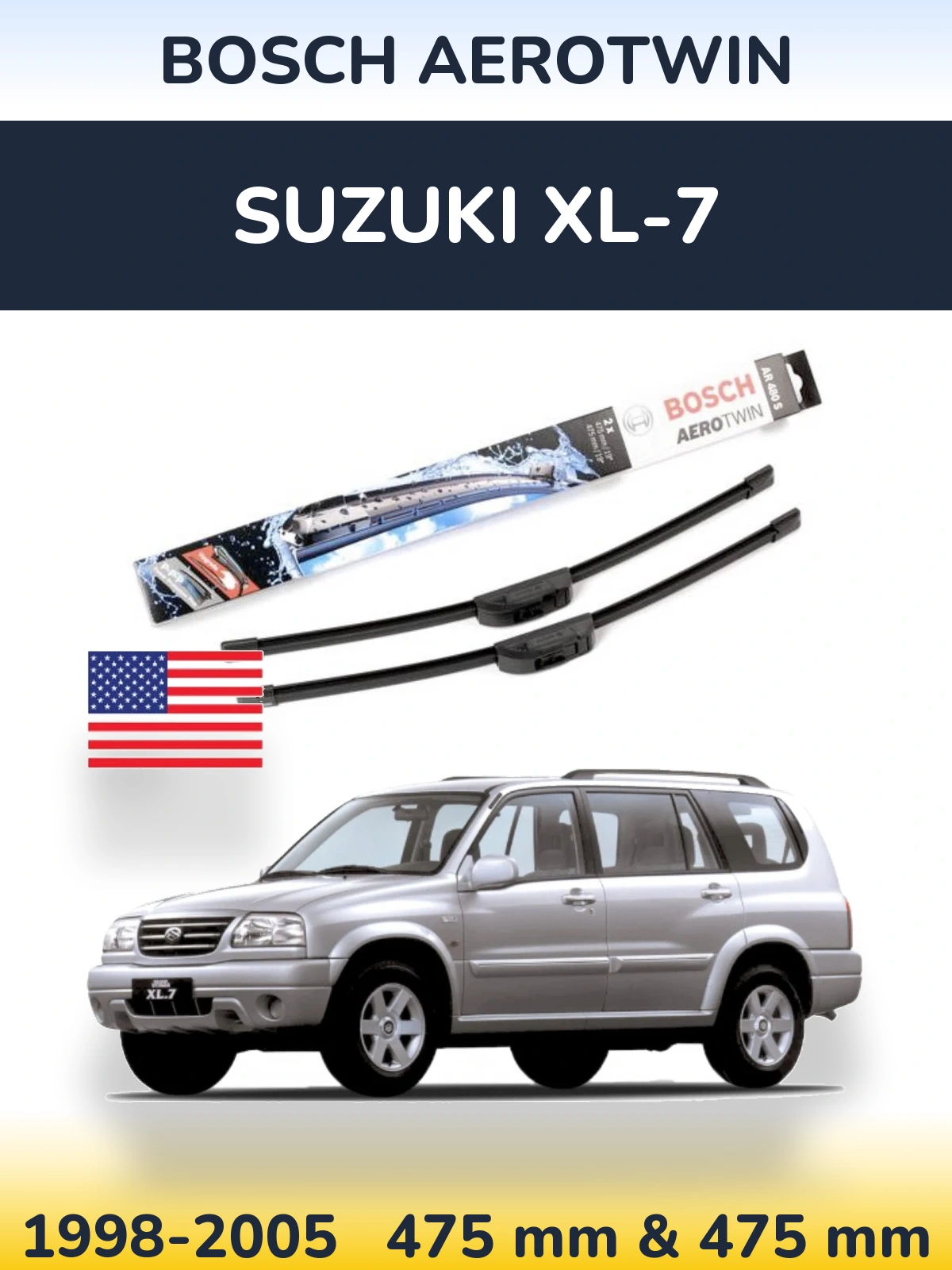 Комплект передніх щіток BOSCH AeroTwin 475 & 475 мм для Suzuki XL-7 1998-2005