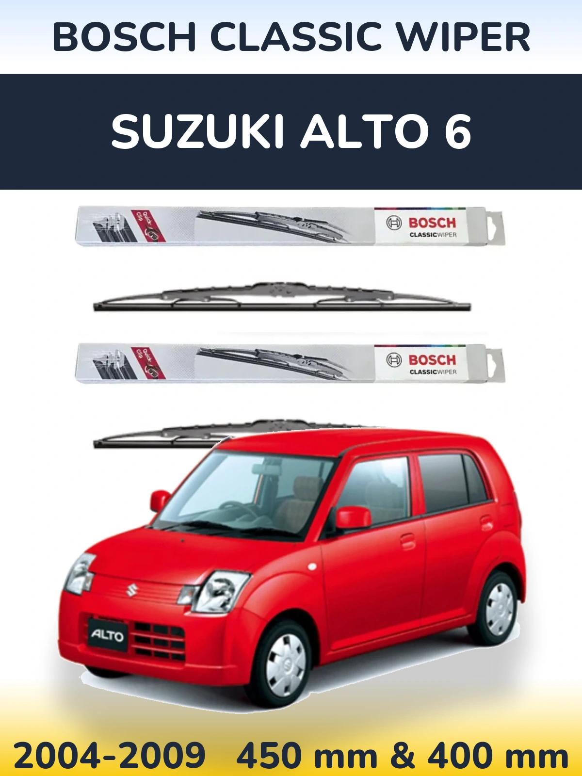 Front wiper blade set BOSCH Classic Wiper 450 & 400 mm for Suzuki Alto 6 2004-2009