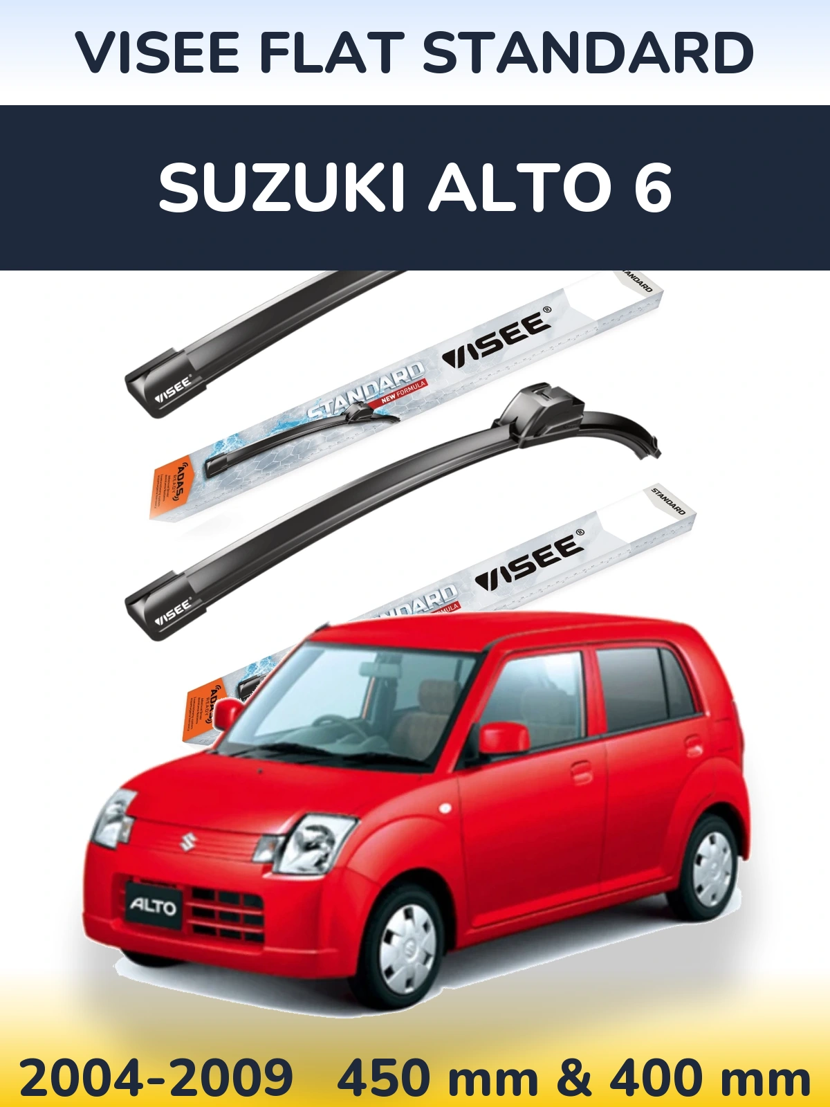 Front wiper blade set VISEE FLAT STANDARD 450 & 400 mm for Suzuki Alto 6 2004-2009