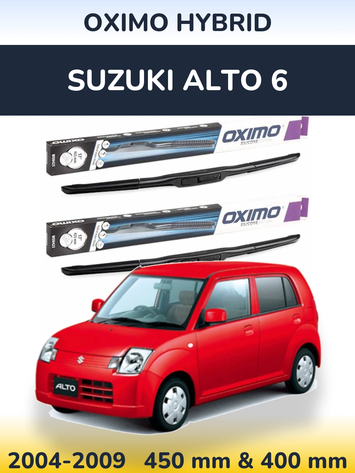 Front wiper blade set Oximo Hybrid 450 & 400 мм for Suzuki Alto 6 2004-2009