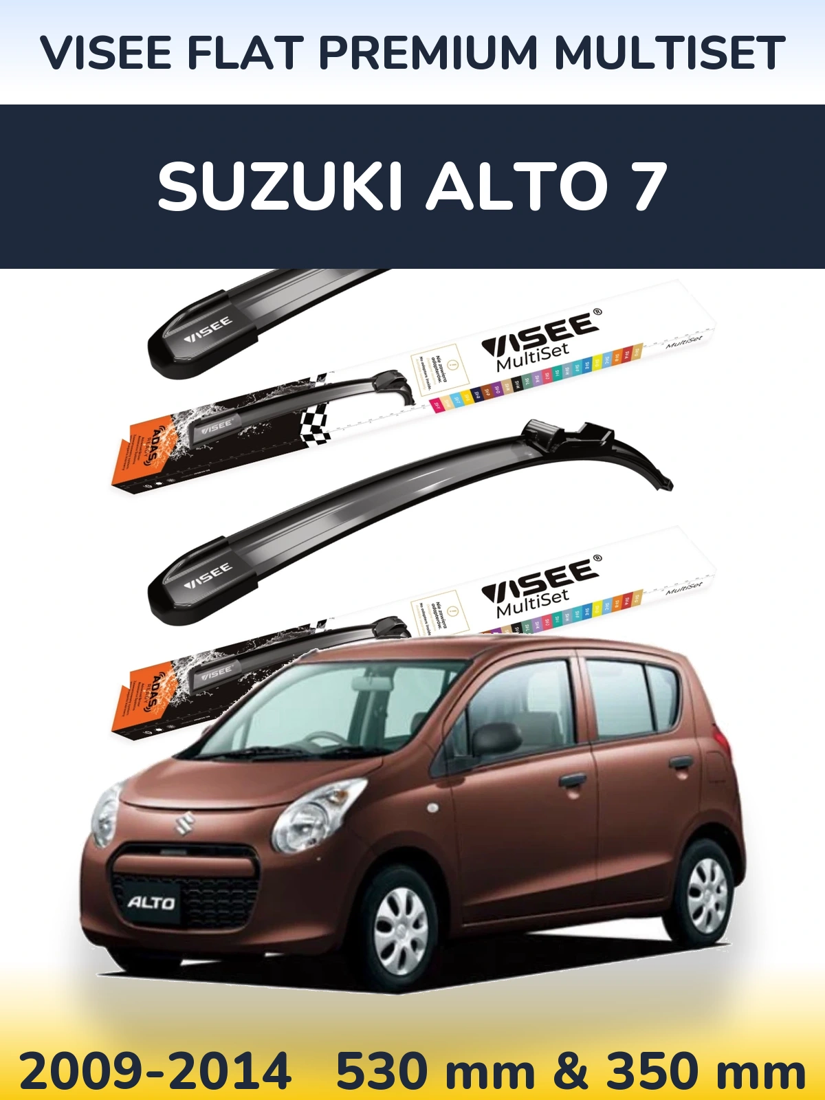 Front wiper blade set VISEE FLAT PREMIUM MultiSet 530 & 350 мм for Suzuki Alto 7 2009-2014