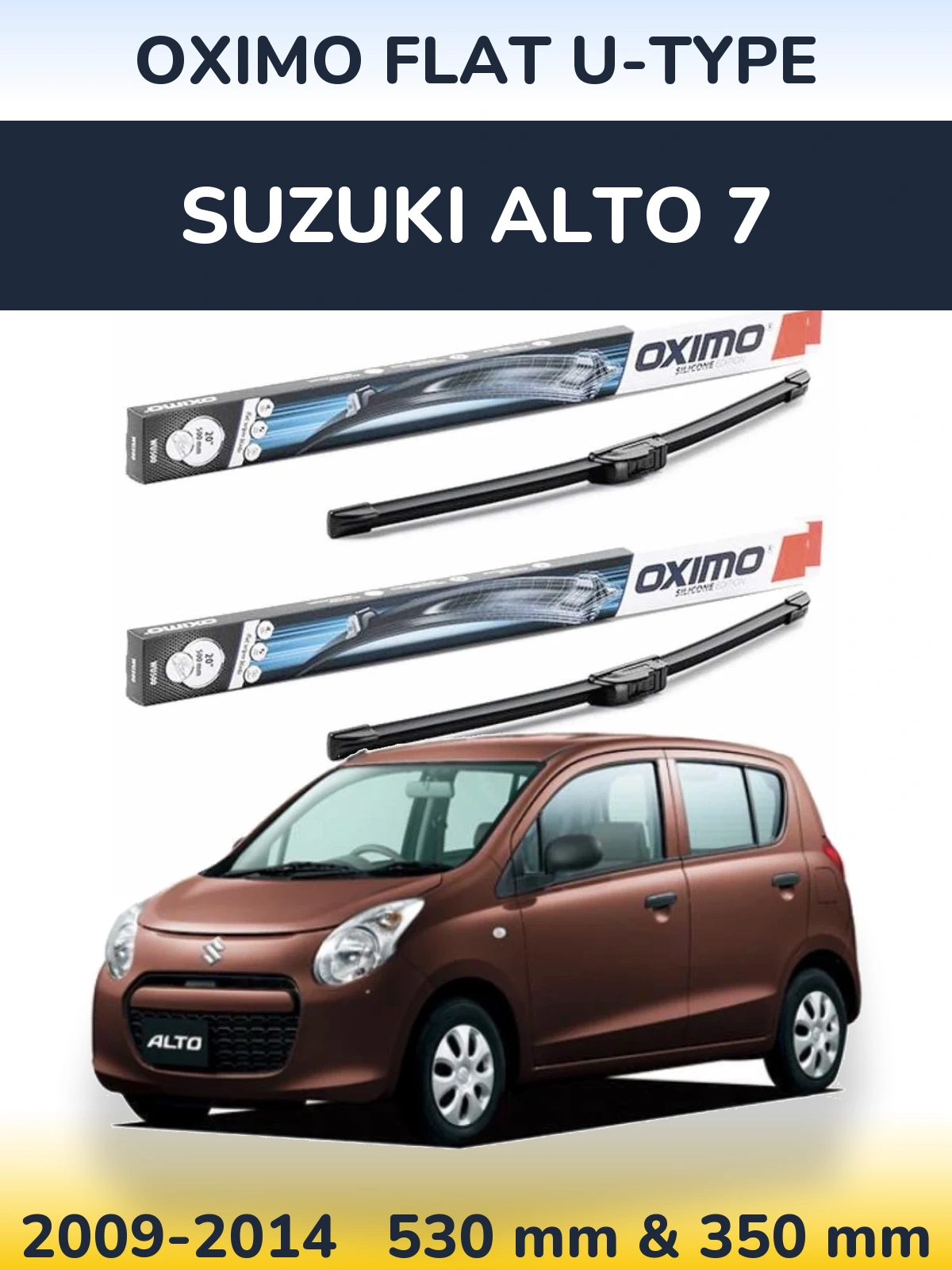 Front wiper blade set Oximo Flat U-type 530 & 350 mm for Suzuki Alto 7 2009-2014