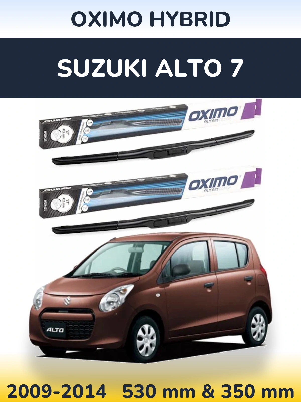 Front wiper blade set Oximo Hybrid 530 & 350 мм for Suzuki Alto 7 2009-2014