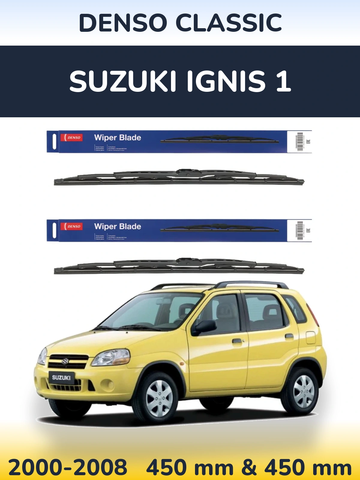 Front wiper blade set Denso Classic 450 & 450 mm for Suzuki Ignis 1 2000-2008
