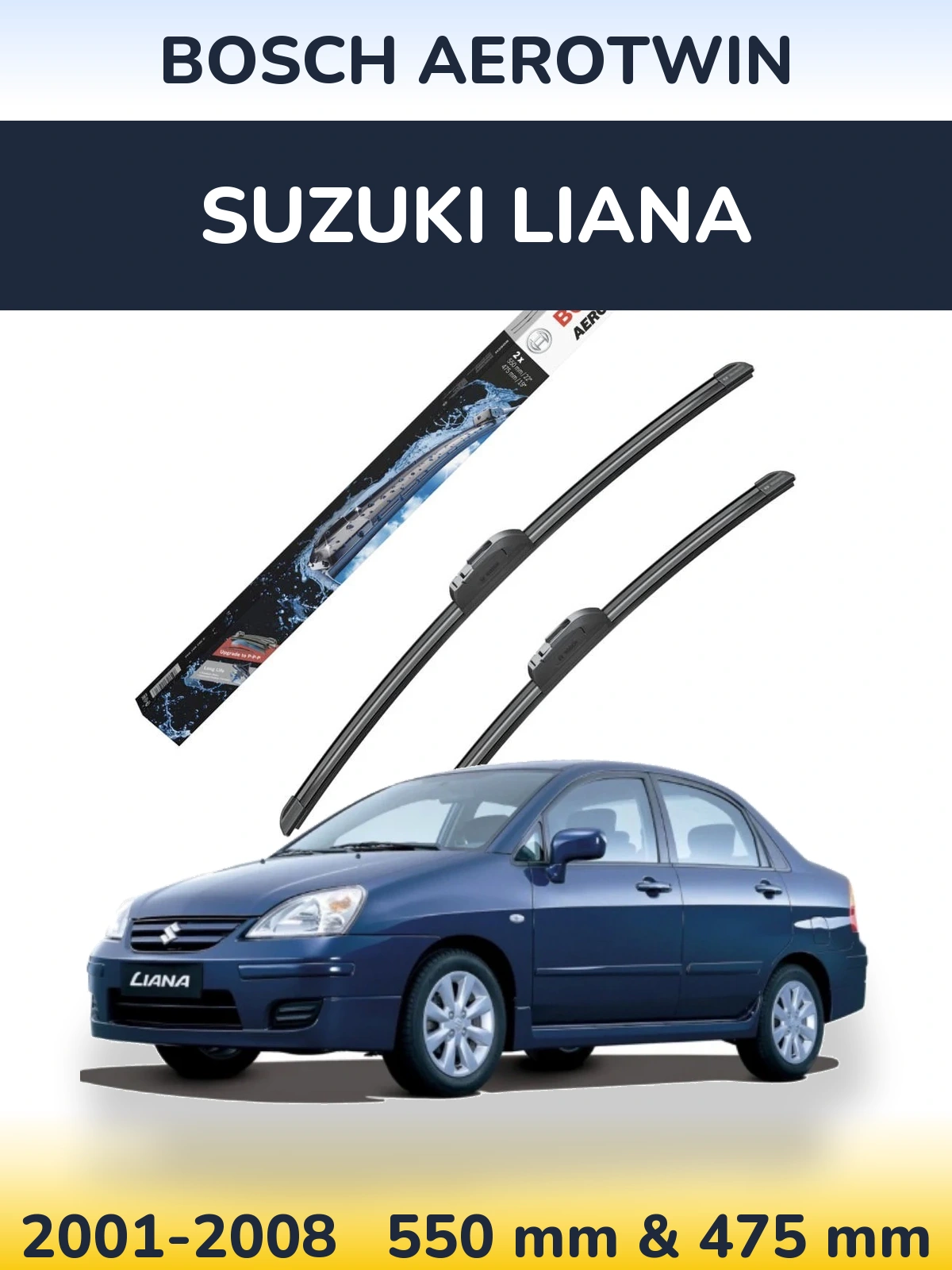 Front wiper blade set BOSCH AeroTwin 550 & 475 мм for Suzuki Liana 2001-2008