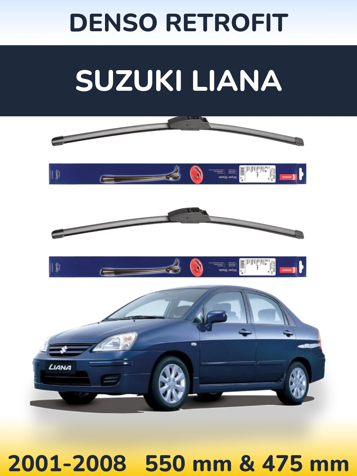 Комплект передніх щіток Denso Retrofit 550 & 475 мм для Suzuki Liana 2001-2008