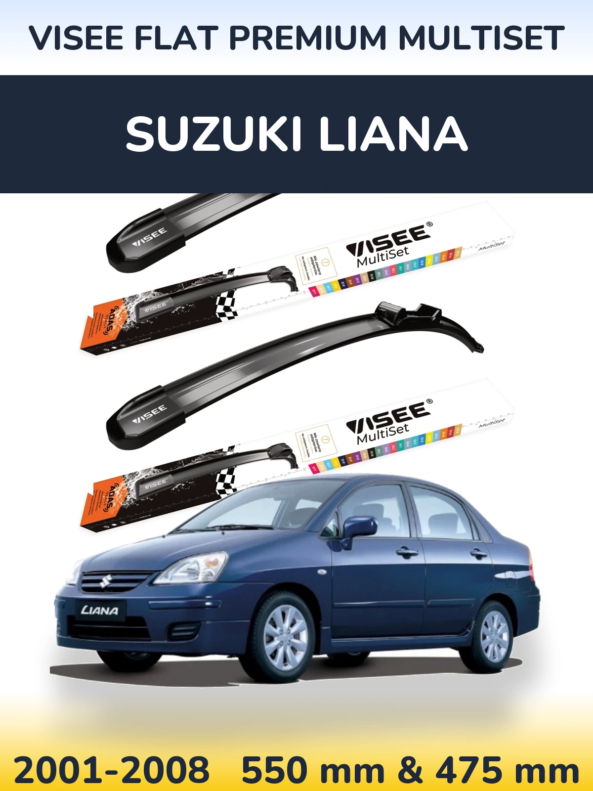 Front wiper blade set VISEE FLAT PREMIUM MultiSet 550 & 475 мм for Suzuki Liana 2001-2008
