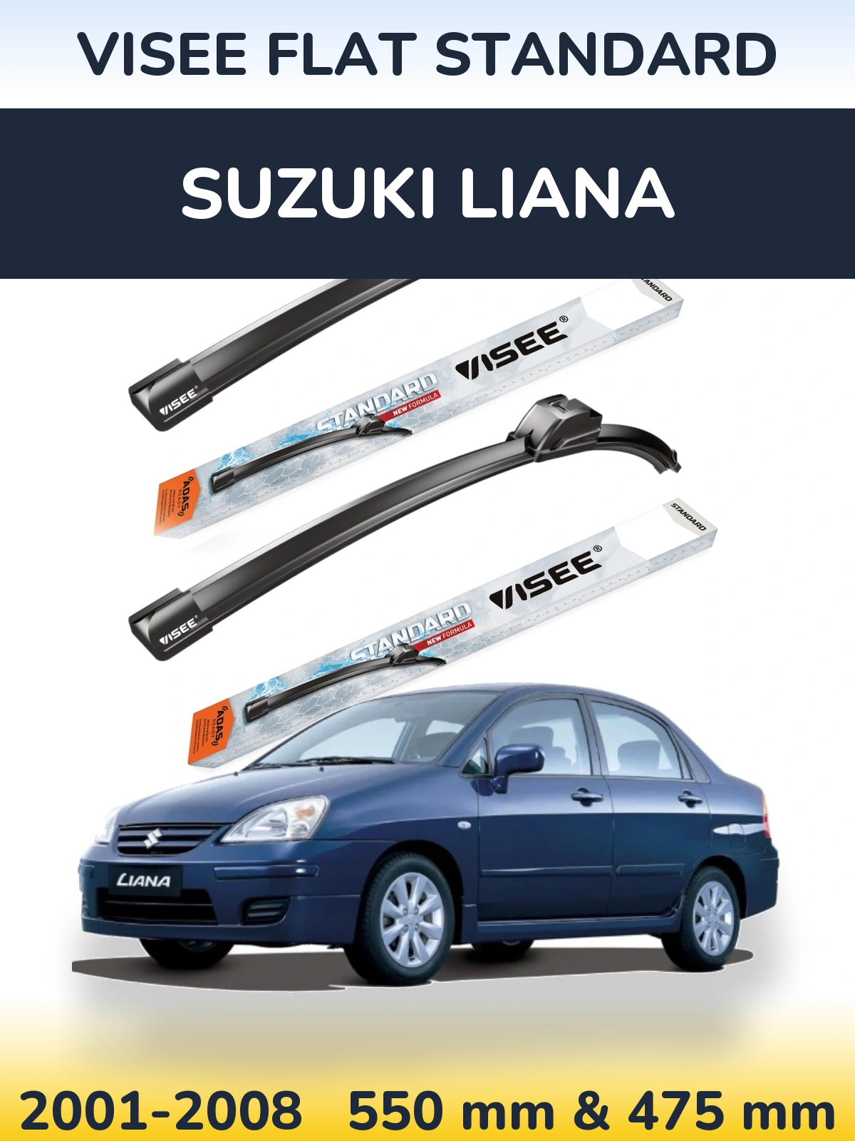 Комплект передніх щіток VISEE FLAT STANDARD 550 & 475 мм для Suzuki Liana 2001-2008