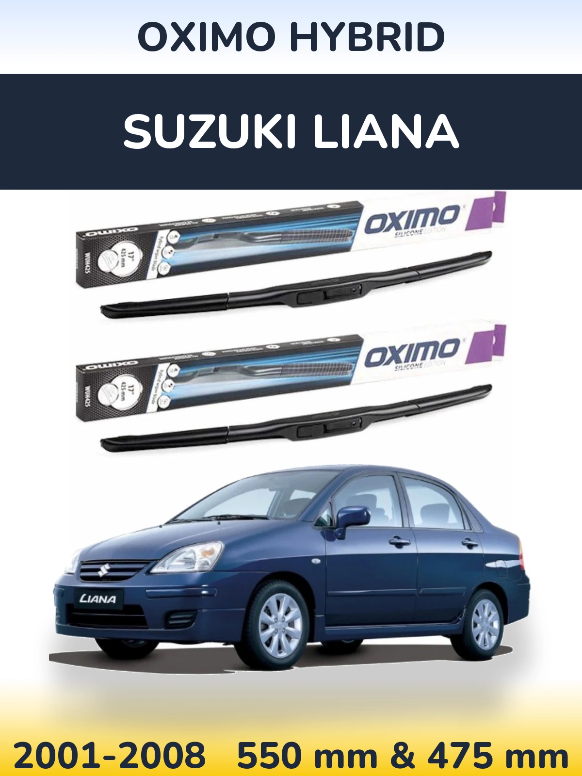 Front wiper blade set Oximo Hybrid 550 & 475 мм for Suzuki Liana 2001-2008