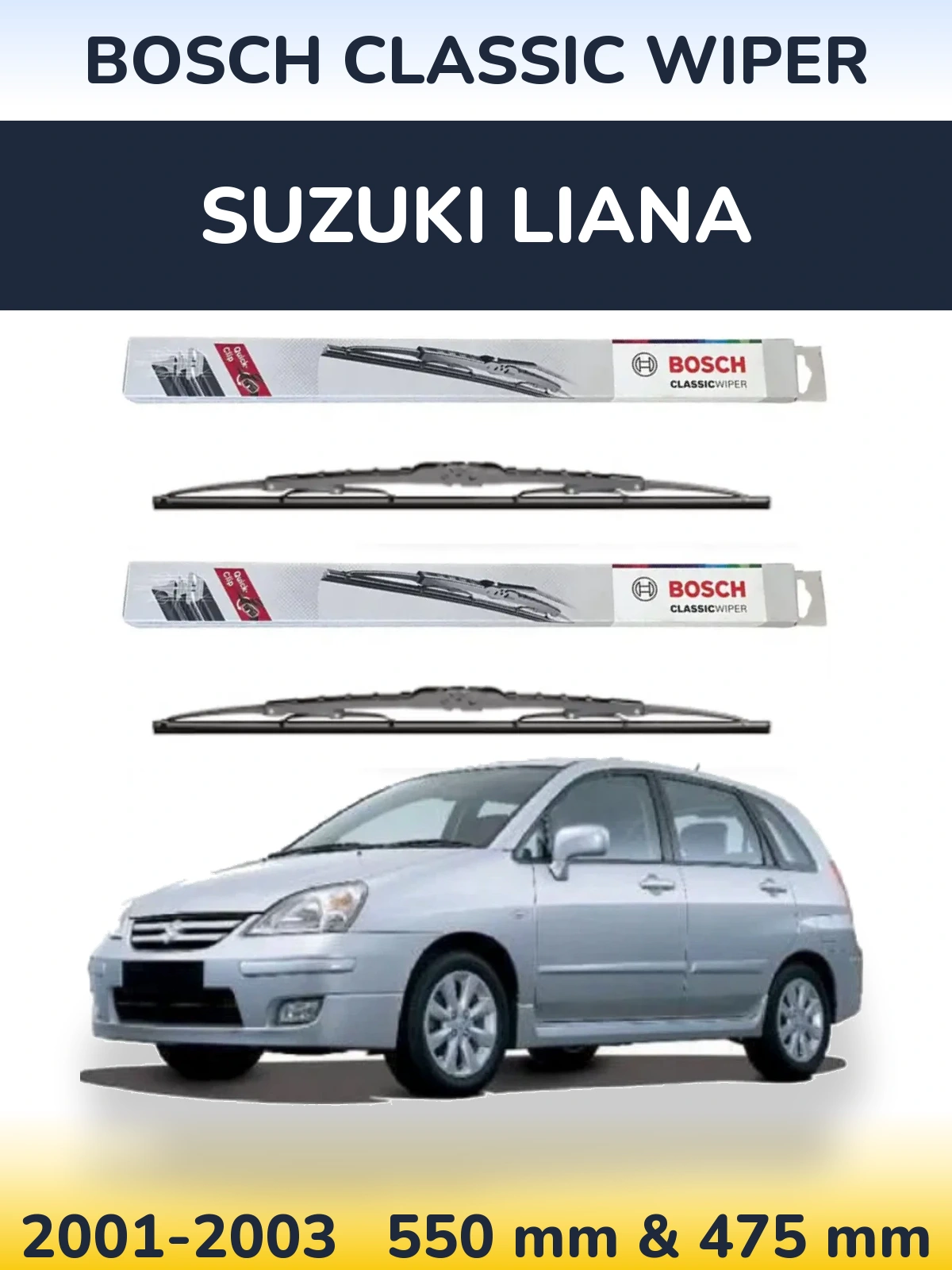 Комплект передніх щіток BOSCH Classic Wiper 550 & 475 мм для Suzuki Liana 2001-2003