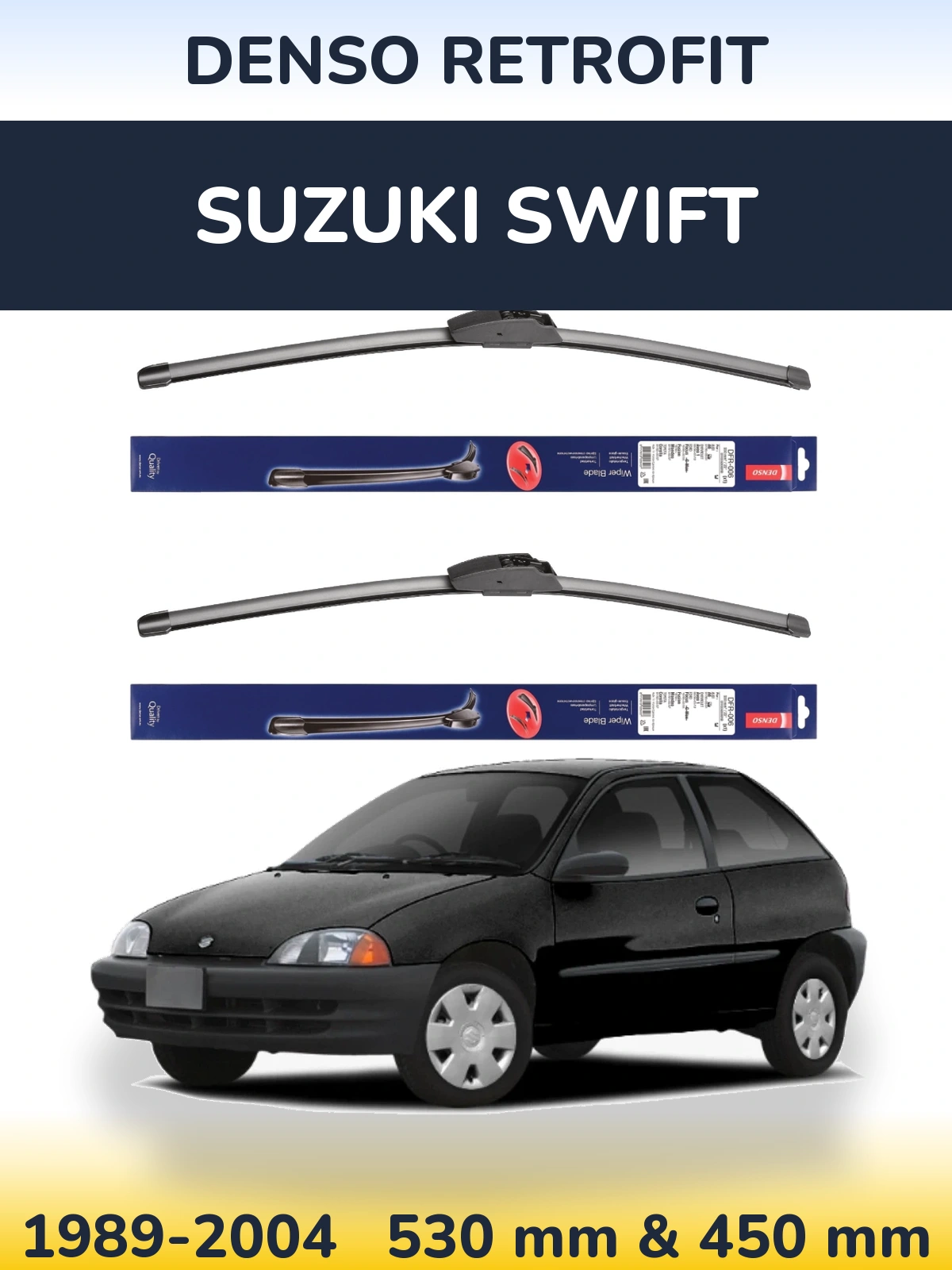 Komplet przednich wycieraczek Denso Retrofit 530 & 450 mm do Suzuki Swift 1989-2004