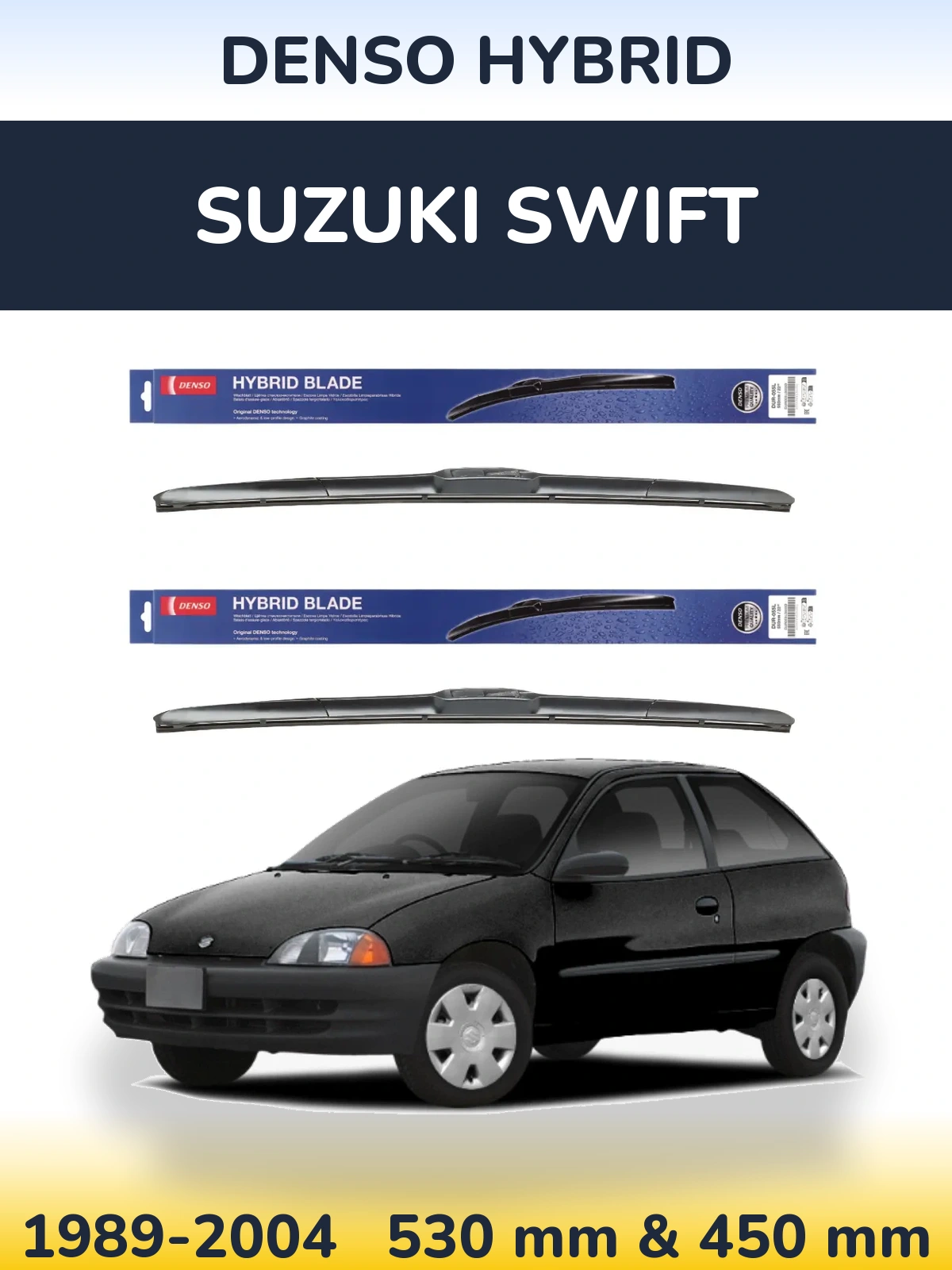 Front wiper blade set Denso Hybrid 530 & 450 mm for Suzuki Swift 1989-2004