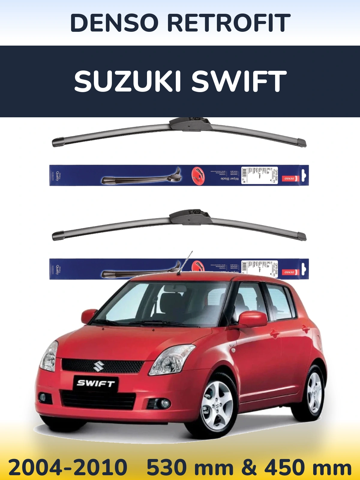 Komplet przednich wycieraczek Denso Retrofit 530 & 450 mm do Suzuki Swift 2004-2010