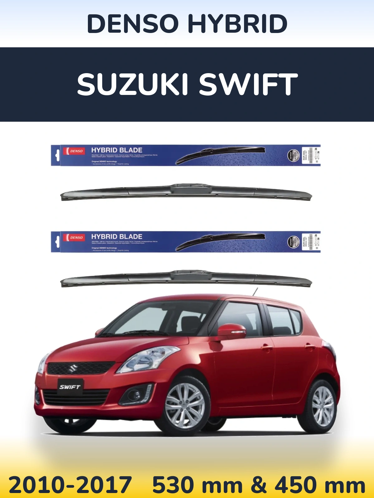 Komplet przednich wycieraczek Denso Hybrid 530 & 450 mm do Suzuki Swift 2010-2017