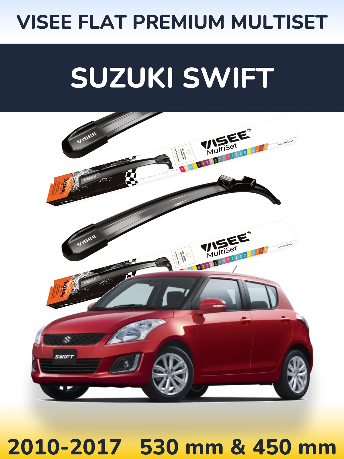 Front wiper blade set VISEE FLAT PREMIUM MultiSet 530 & 450 мм for Suzuki Swift 2010-2017