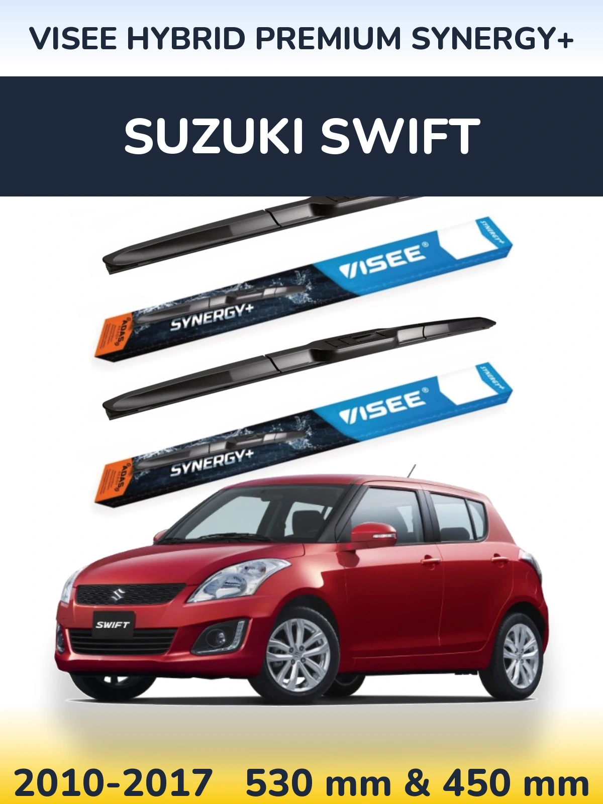 Front wiper blade set VISEE HYBRID PREMIUM SYNERGY+ 530 & 450 мм for Suzuki Swift 2010-2017