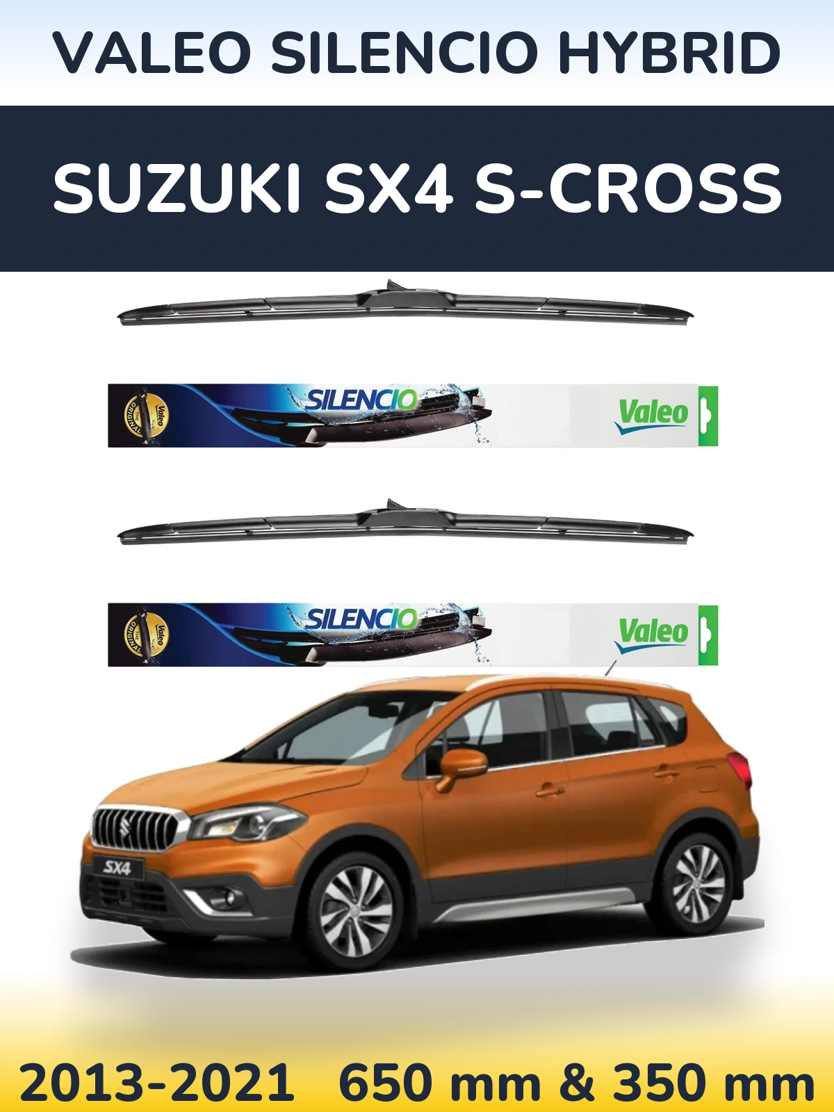 Front wiper blade set Valeo Silencio Hybrid 650 & 350 мм for Suzuki SX4 S-Cross 2013-2021