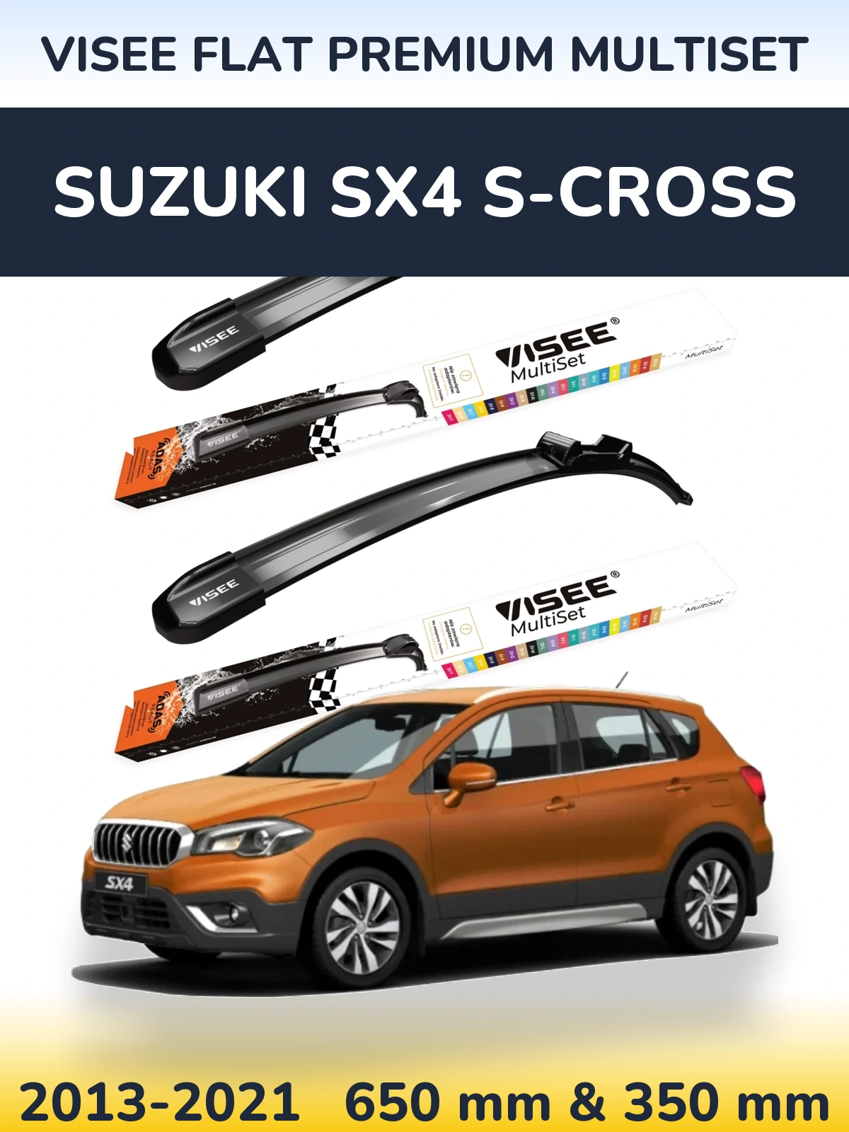 Комплект передніх щіток VISEE FLAT PREMIUM MultiSet 650 & 350 мм для Suzuki SX4 S-Cross 2013-2021
