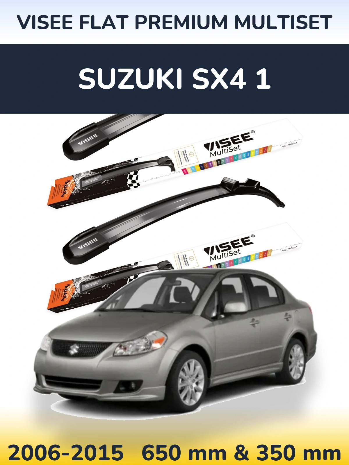 Komplet przednich wycieraczek VISEE FLAT PREMIUM MultiSet 650 & 350 mm do Suzuki SX4 1 2006-2015