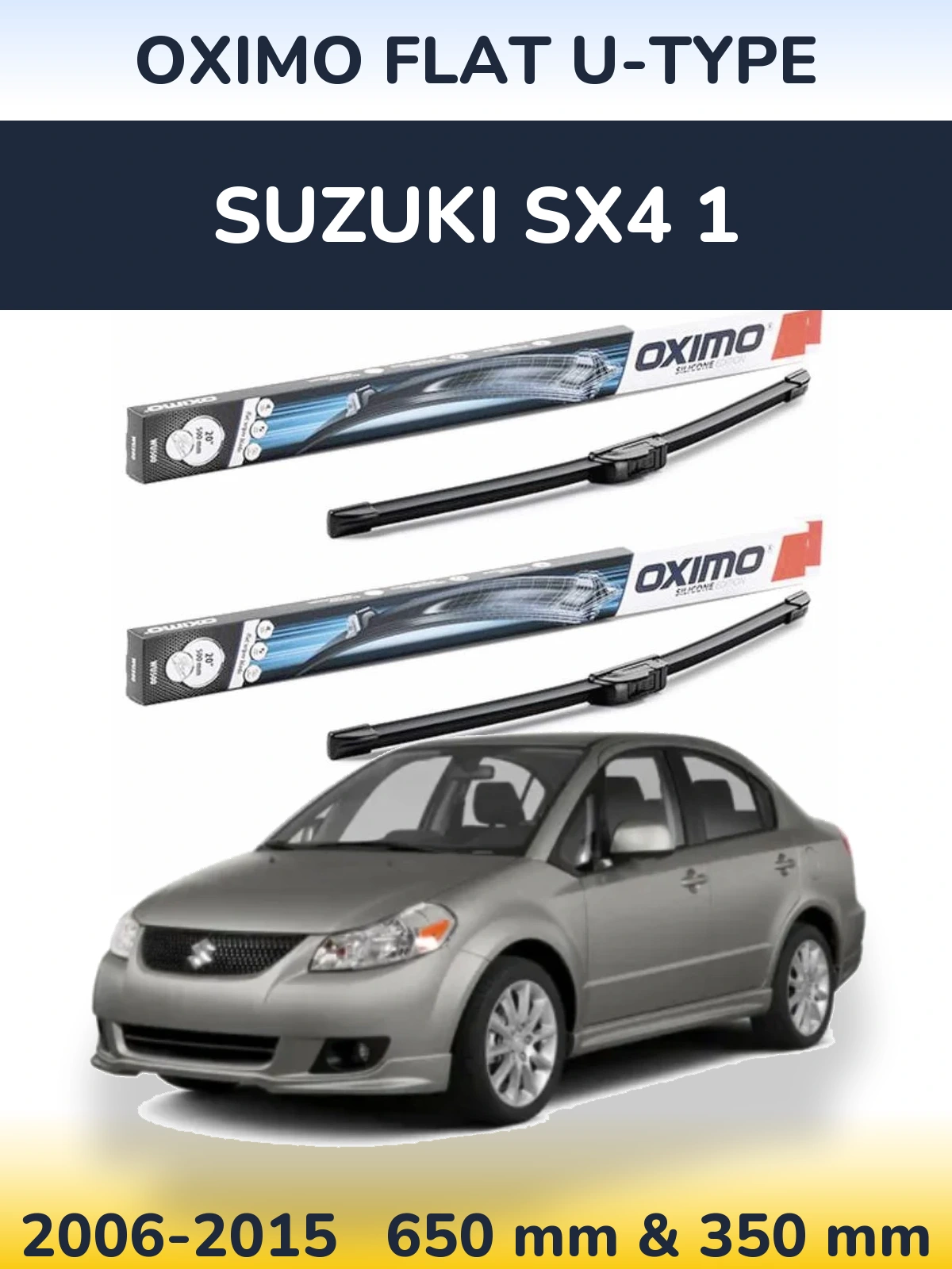 Front wiper blade set Oximo Flat U-type 650 & 350 мм for Suzuki SX4 1 2006-2015