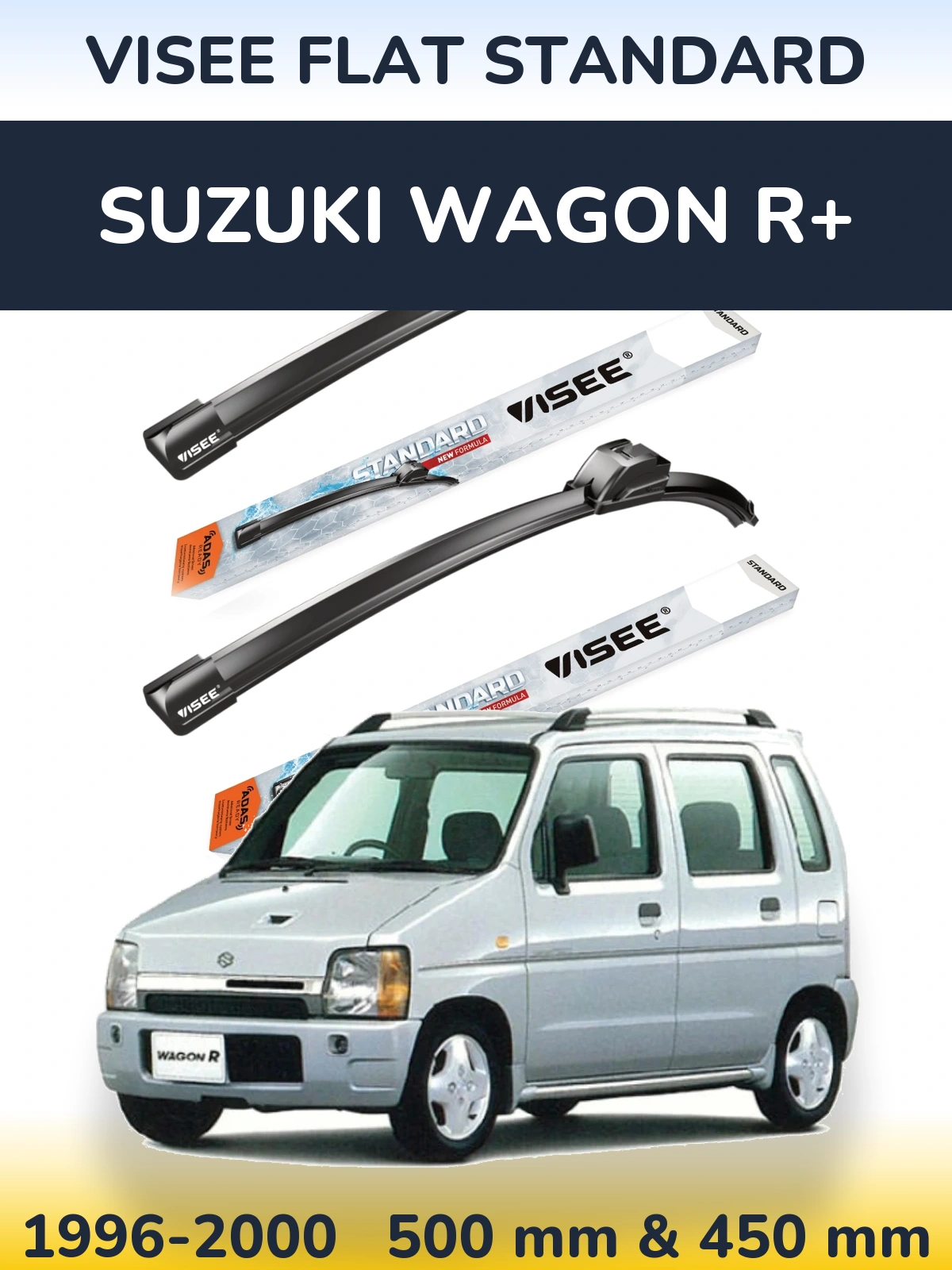 Комплект передних дворников VISEE FLAT STANDARD 500 & 450 мм для Suzuki Wagon R+ 1996-2000