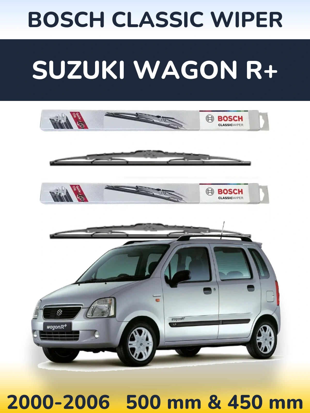 Front wiper blade set BOSCH Classic Wiper 500 & 450 мм for Suzuki Wagon R+ 2000-2006