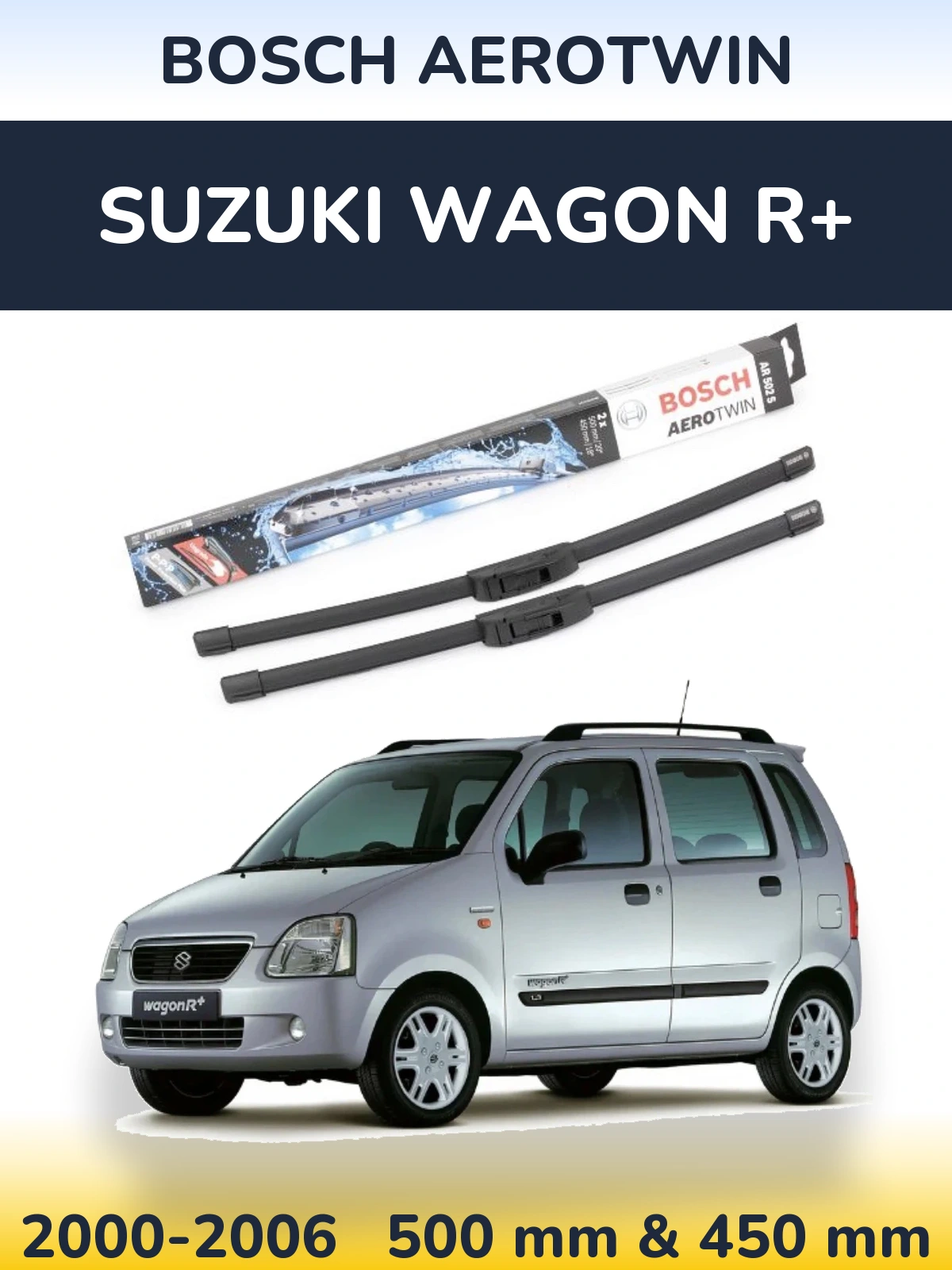 Front wiper blade set BOSCH AeroTwin 500 & 450 мм for Suzuki Wagon R+ 2000-2006