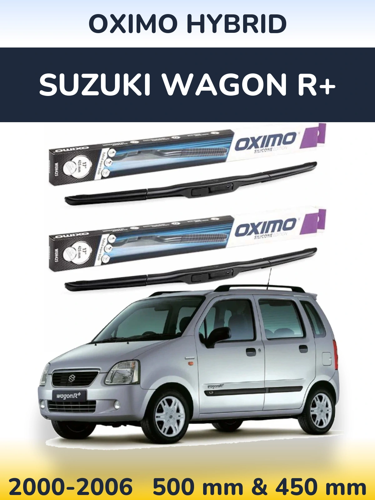 Front wiper blade set Oximo Hybrid 500 & 450 mm for Suzuki Wagon R+ 2000-2006