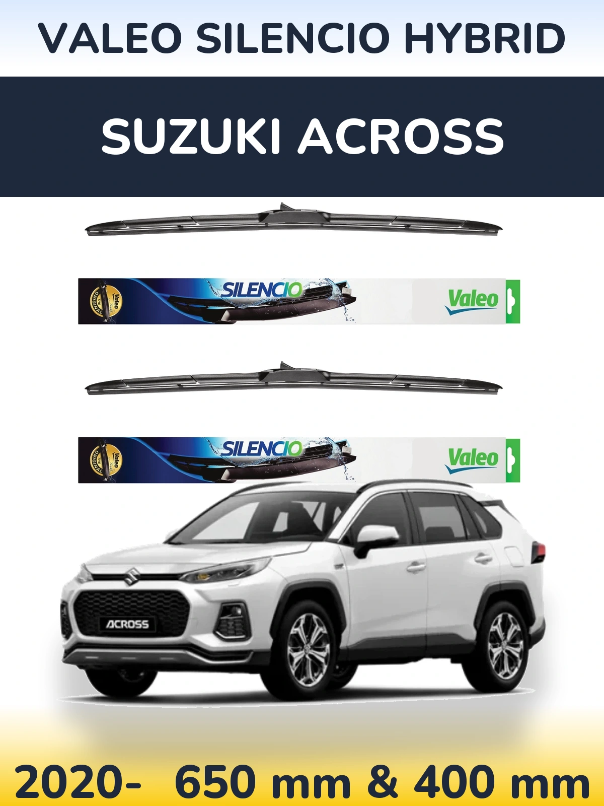 Front wiper blade set Valeo Silencio Hybrid 650 & 400 mm for Suzuki Across 2020-2026