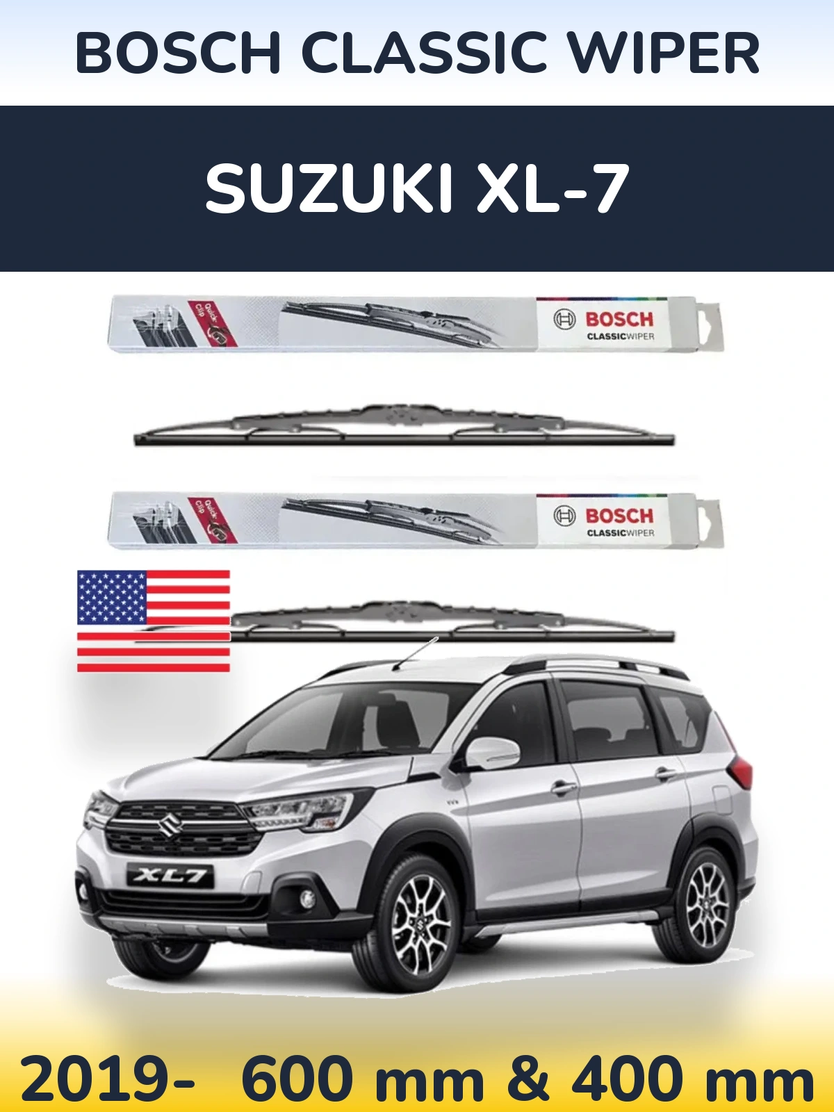 Front wiper blade set BOSCH Classic Wiper 600 & 400 мм for Suzuki XL-7 2019-2026