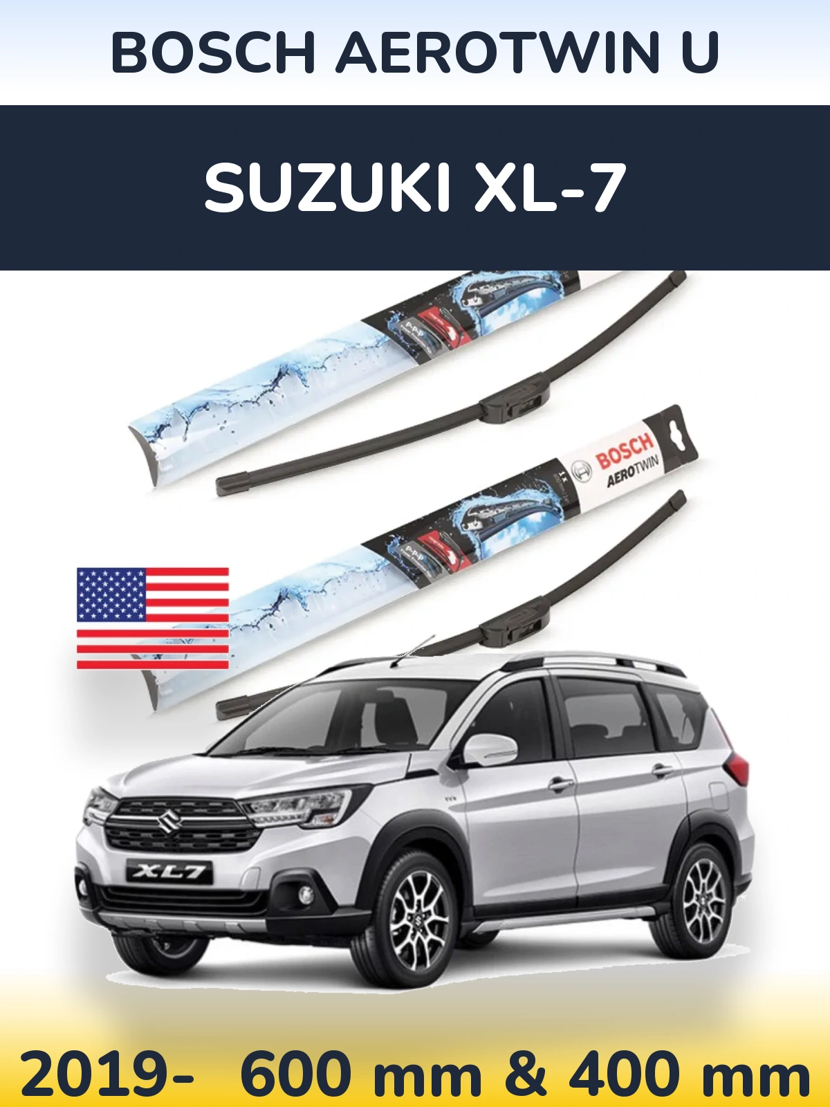 Front wiper blade set BOSCH AeroTwin U 600 & 400 мм for Suzuki XL-7 2019-2026