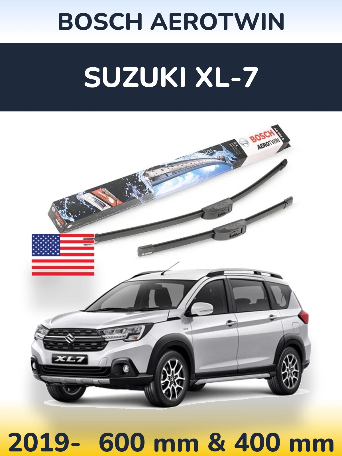 Front wiper blade set BOSCH AeroTwin 600 & 400 мм for Suzuki XL-7 2019-2026