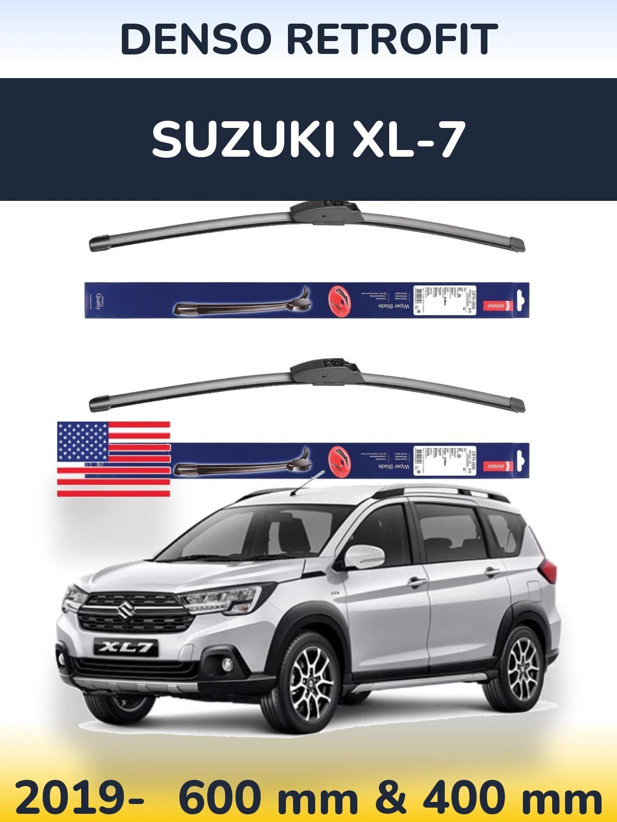 Front wiper blade set Denso Retrofit 600 & 400 мм for Suzuki XL-7 2019-2026