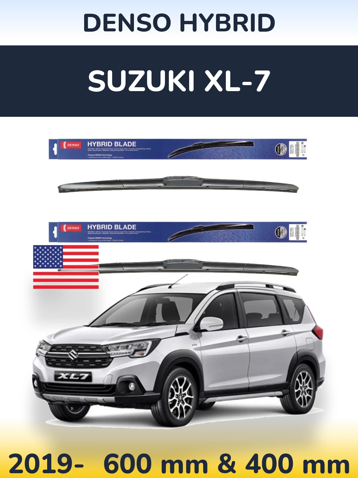 Front wiper blade set Denso Hybrid 600 & 400 мм for Suzuki XL-7 2019-2026