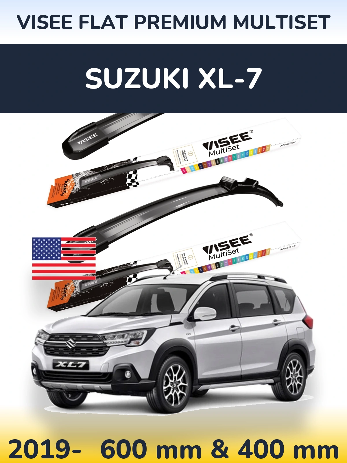 Front wiper blade set VISEE FLAT PREMIUM MultiSet 600 & 400 мм for Suzuki XL-7 2019-2026