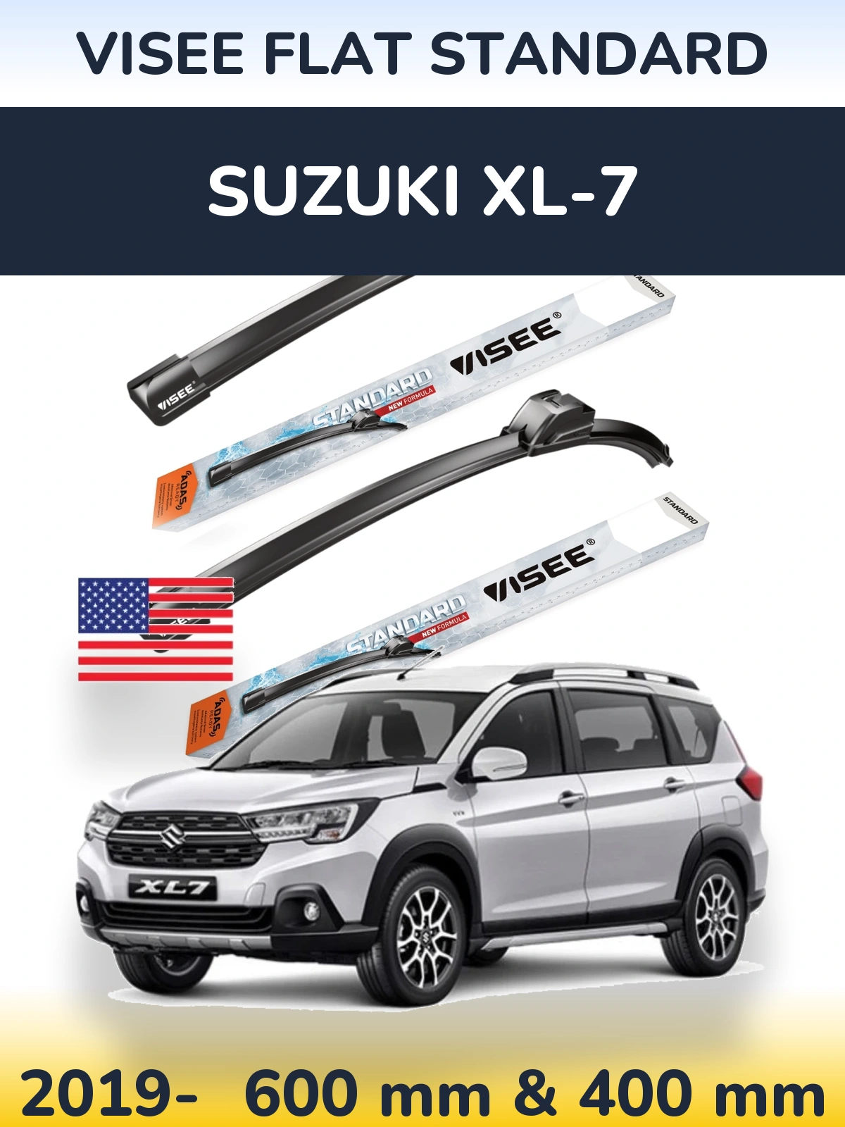 Front wiper blade set VISEE FLAT STANDARD 600 & 400 мм for Suzuki XL-7 2019-2026