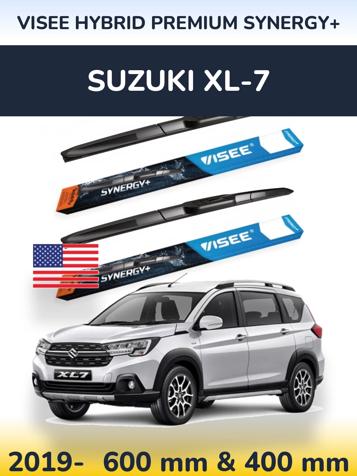 Front wiper blade set VISEE HYBRID PREMIUM SYNERGY+ 600 & 400 мм for Suzuki XL-7 2019-2026