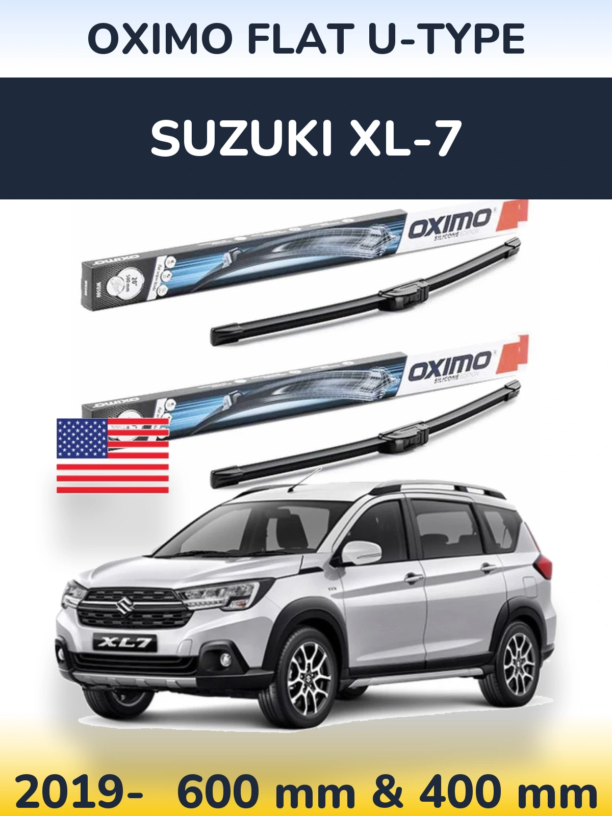 Front wiper blade set Oximo Flat U-type 600 & 400 мм for Suzuki XL-7 2019-2026
